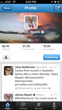 The Twitter Profile Header Image Used by James Spann is an Example of What to Do.